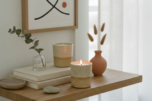 Minimalistic aesthetic decor with ReCandle Co candles and books