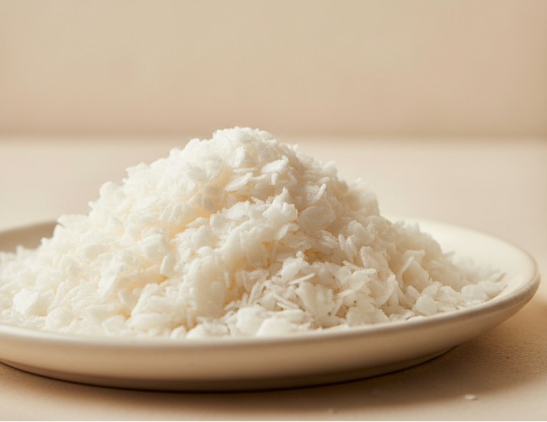 Soy wax flakes on a plate